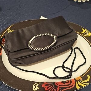 La Regale Black Clutch with Rhinestone Accent
